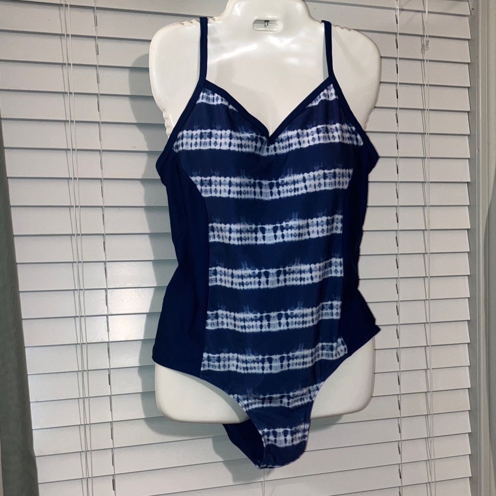Navy and White Striped Swimsuit 2Xl
